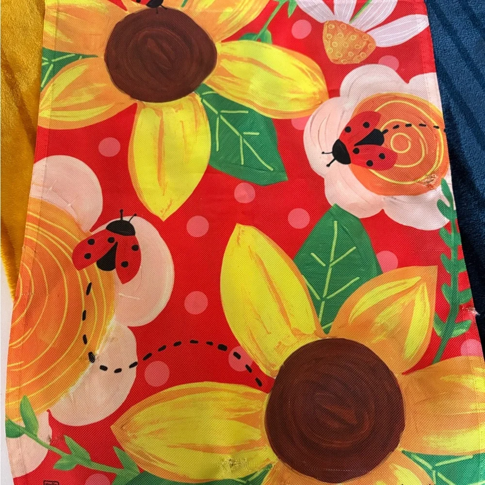 Colorful Sunflower and Ladybug Garden Flag, Doormat and Bow Set - Picture 3 of 4